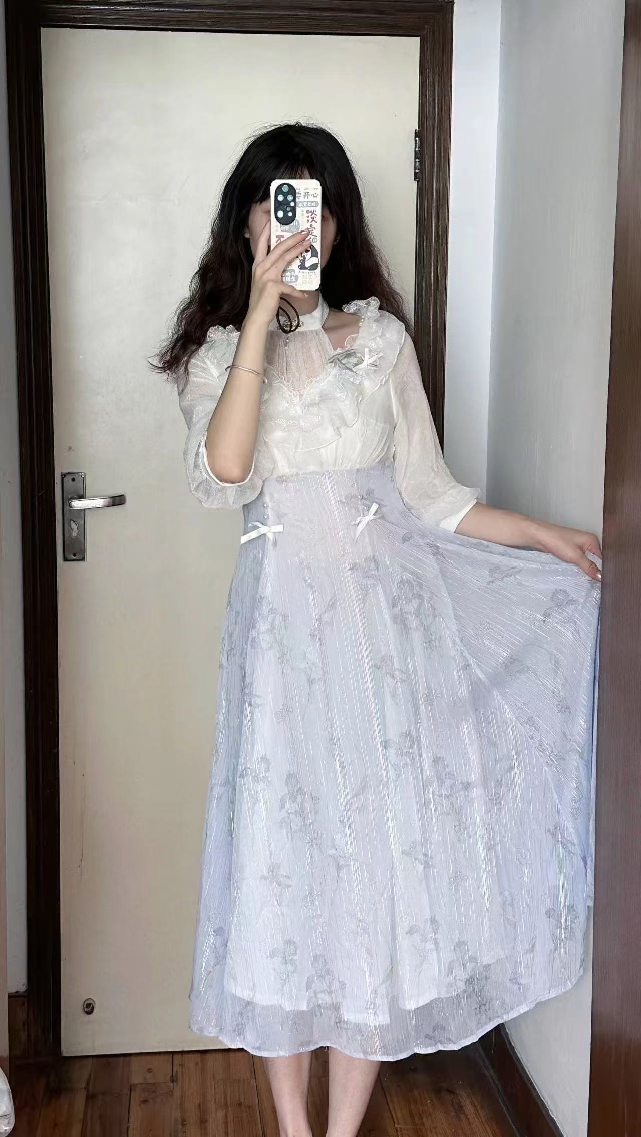French Vintage Floral Midi Dress - Damska sukienka w kwiaty w stylu