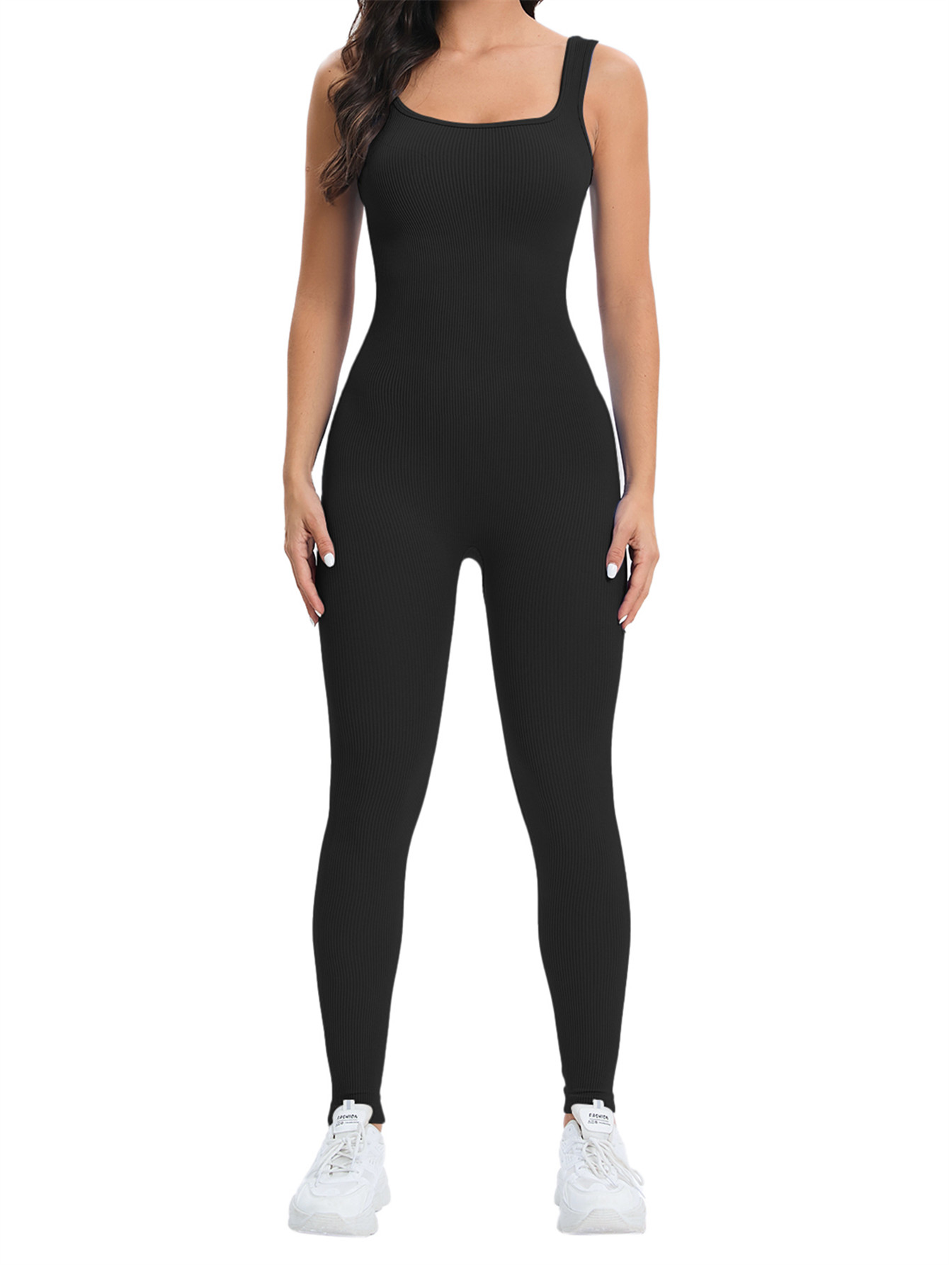 Seamless Ribbed Workout Tank Top - Damski bezszwowy kombinezon do ćwiczeń, prążkowany,