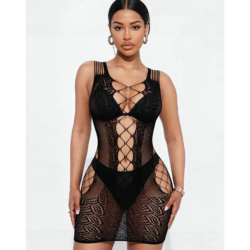 Sexy Mesh Sheer Bodycon Dress - Seksowna bielizna nocna, prześwitująca sukienka bodycon,