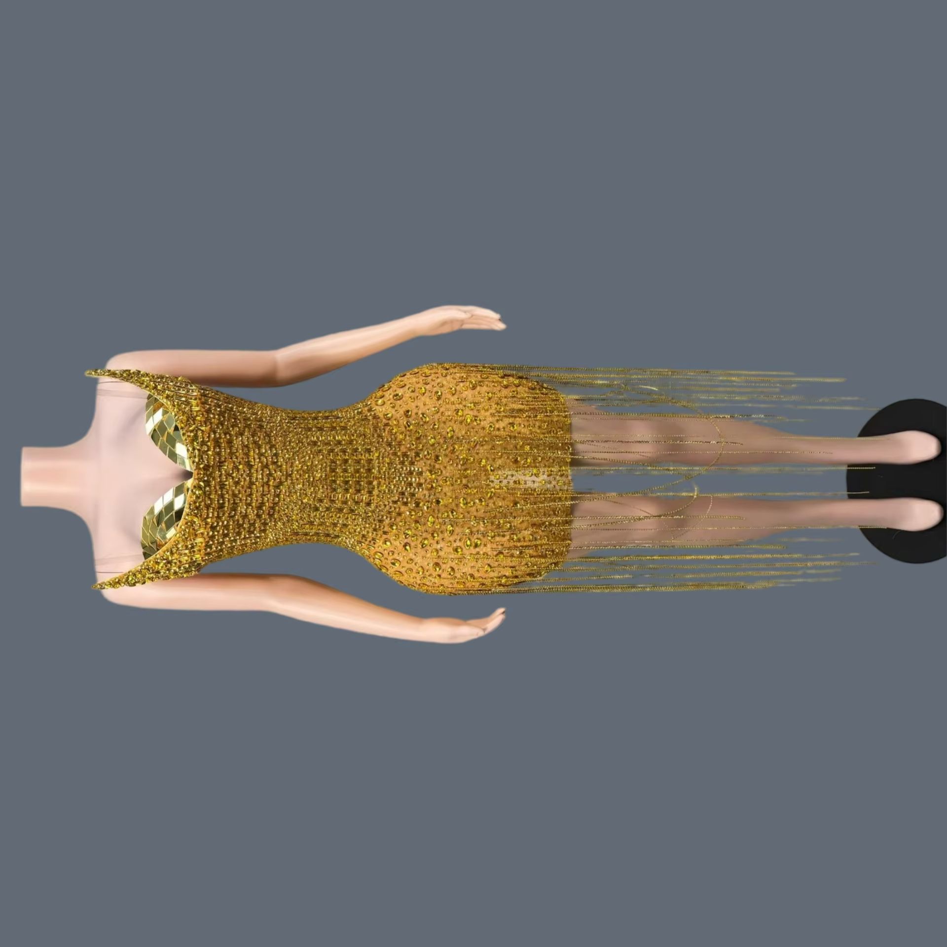 Sparkly Rhinestone Club Party Dress - Sukienka koktajlowa na urodziny, luksusowa, złota,