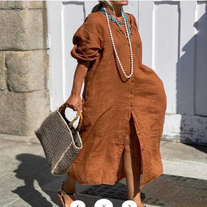 Elegancka wiosenna sukienka da – Casual Loose Linen Shirt Dress recenzja i cena