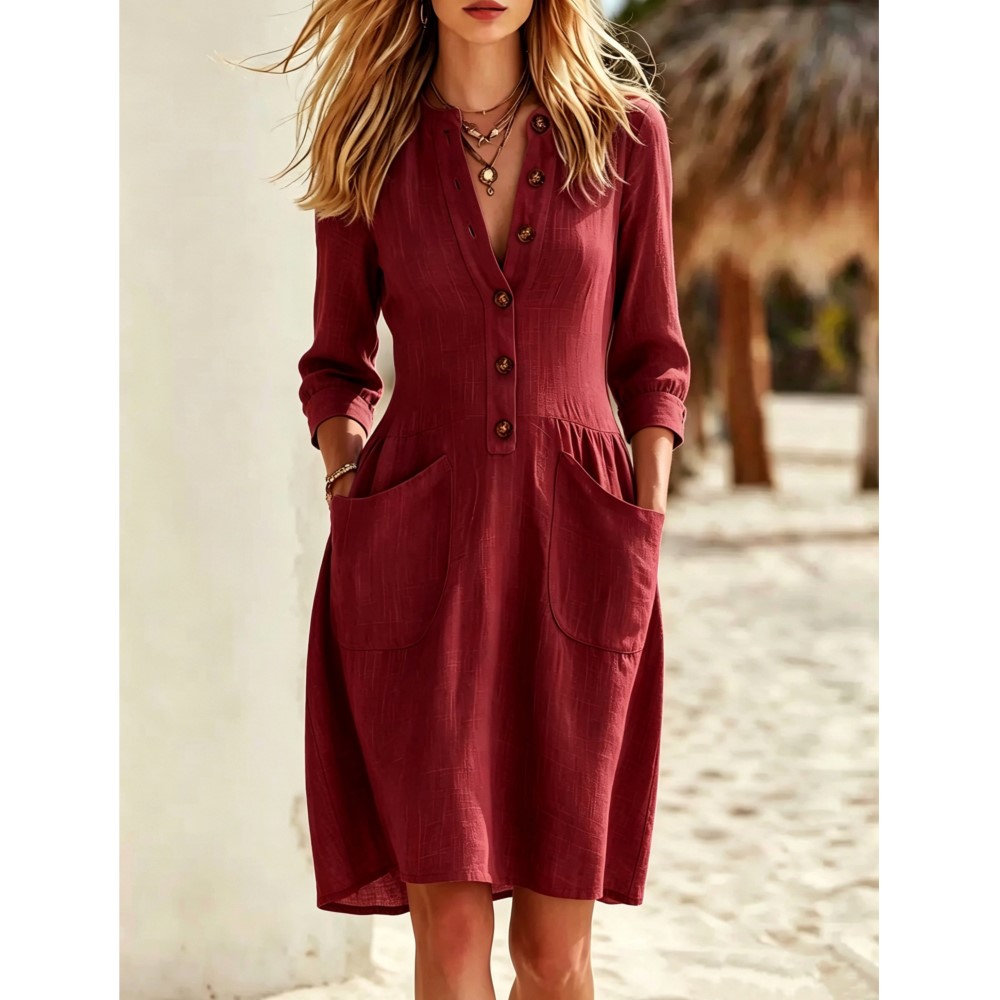 Modna sukienka koszulowa z imi – Casual Loose Linen Shirt Dress recenzja i cena