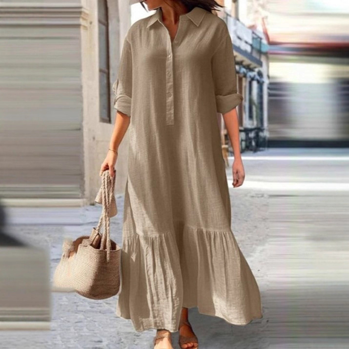 Sukienka z bawełny i lnu w sty – Casual Loose Linen Shirt Dress recenzja i cena