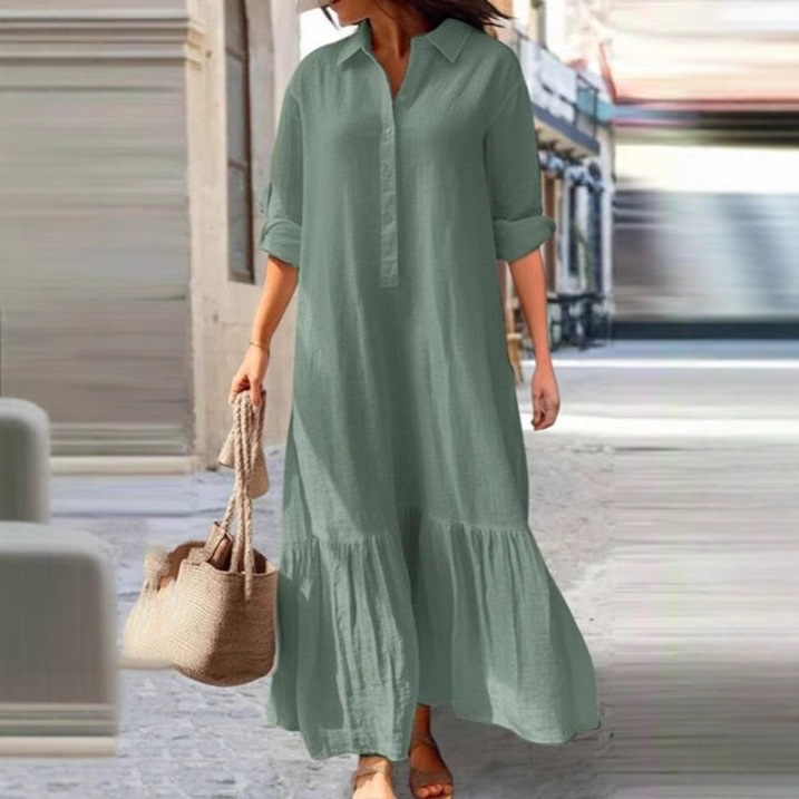Sukienka z bawełny i lnu w sty – Casual Loose Linen Shirt Dress recenzja i cena