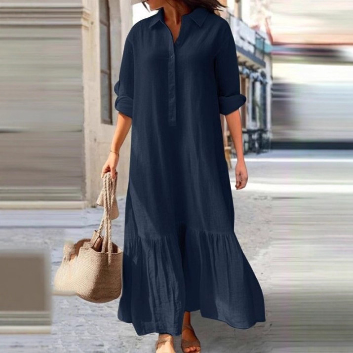 Sukienka z bawełny i lnu w sty – Casual Loose Linen Shirt Dress recenzja i cena