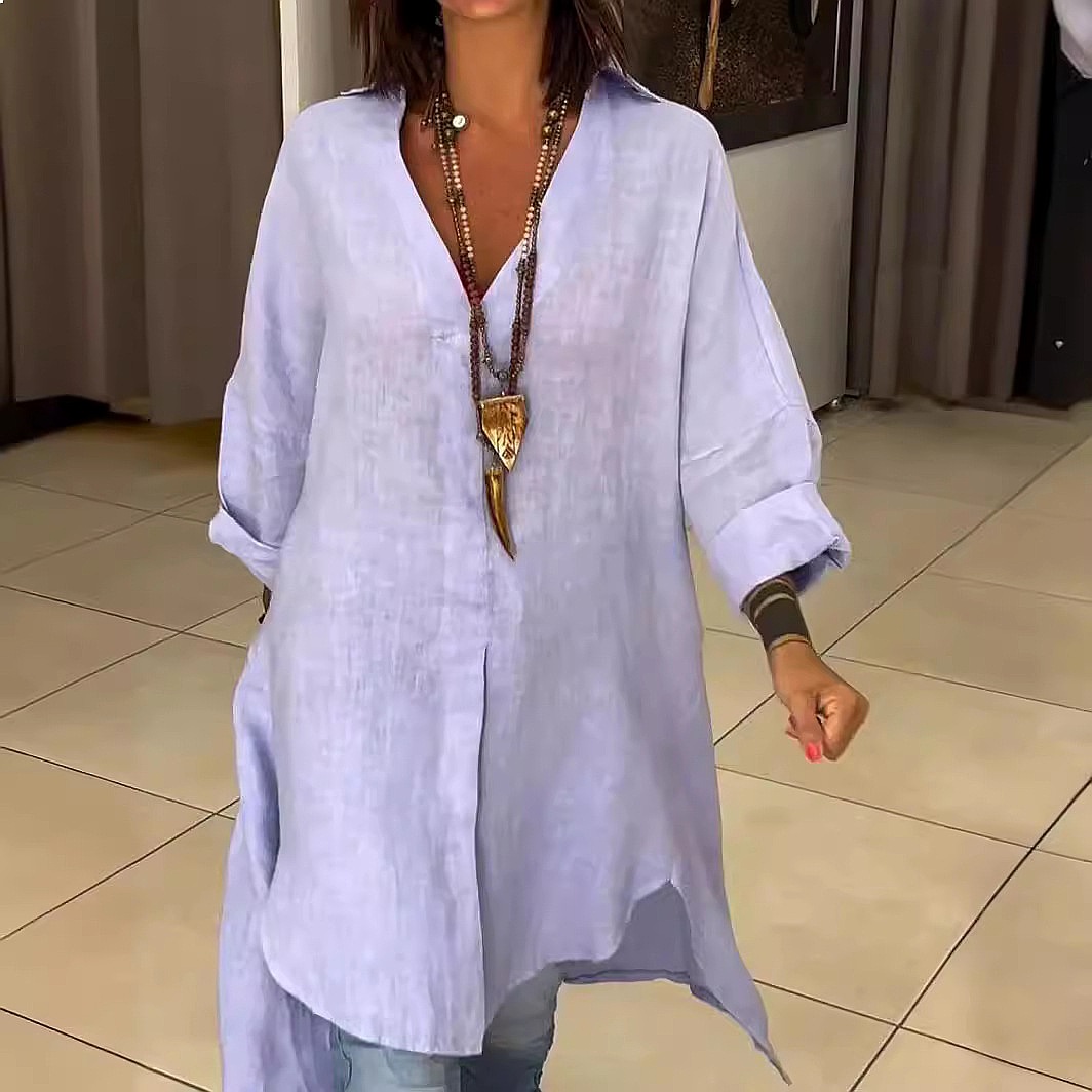 Damska lniana sukienka-koszula – Casual Loose Linen Shirt Dress recenzja i cena