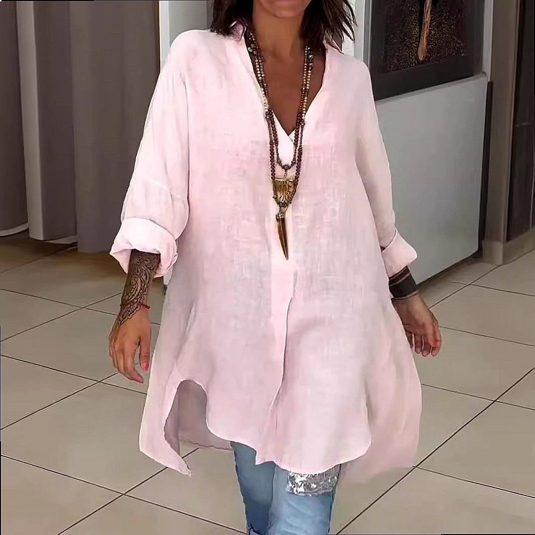 Damska lniana sukienka-koszula – Casual Loose Linen Shirt Dress recenzja i cena