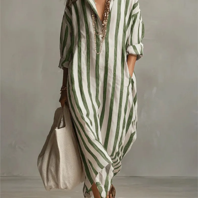 Eleganckie lniane sukienki z w – Casual Loose Linen Shirt Dress recenzja i cena