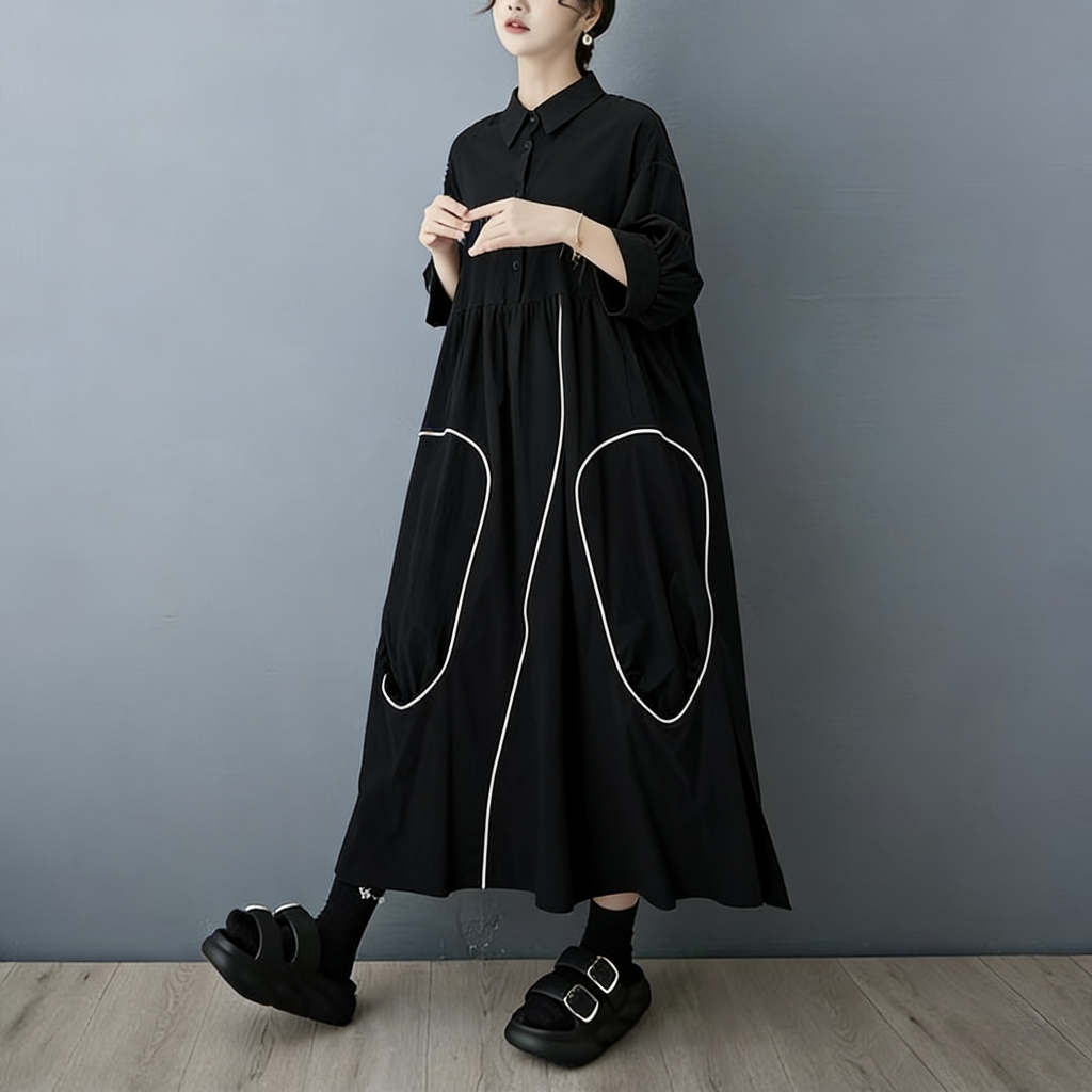 SuperAen – nowa, czarna sukien – Korean Style A Line Shirt Dress recenzja i cena