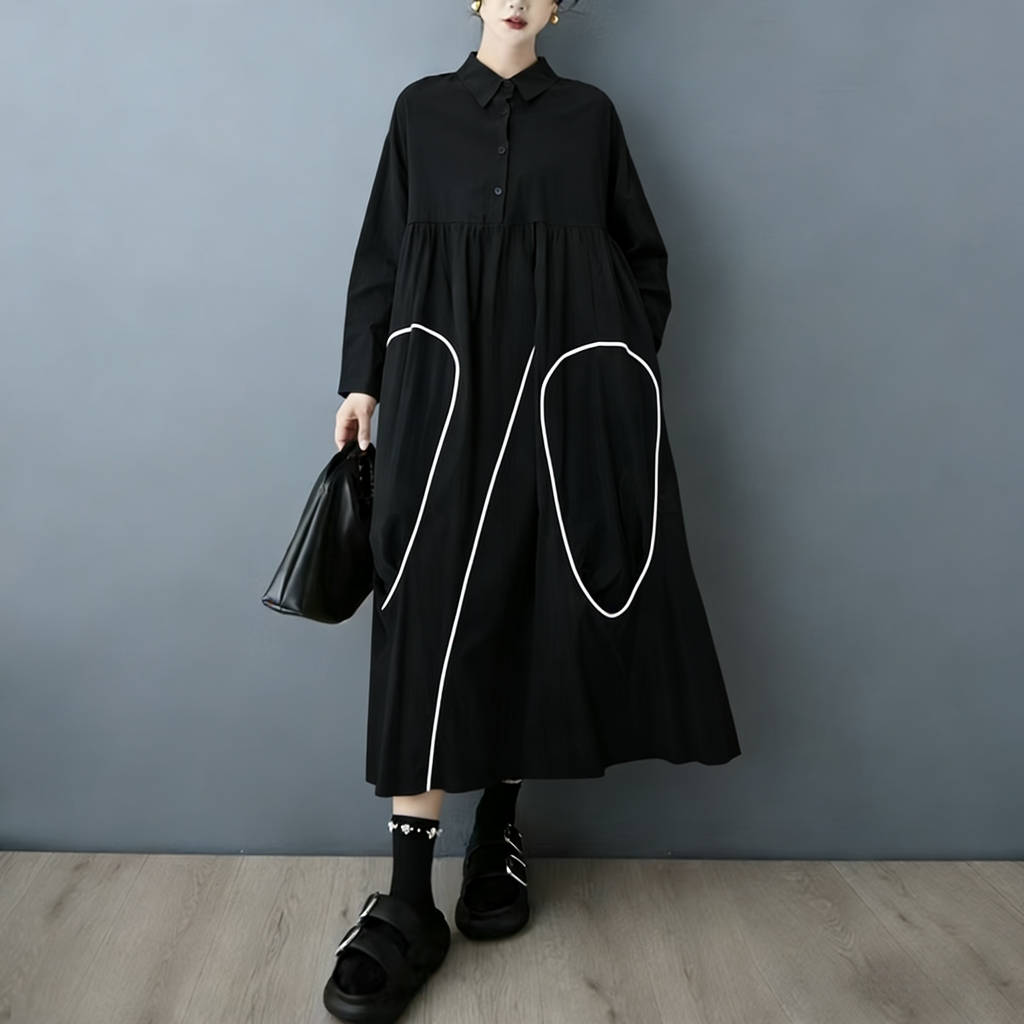 SuperAen – nowa, czarna sukien – Korean Style A Line Shirt Dress recenzja i cena
