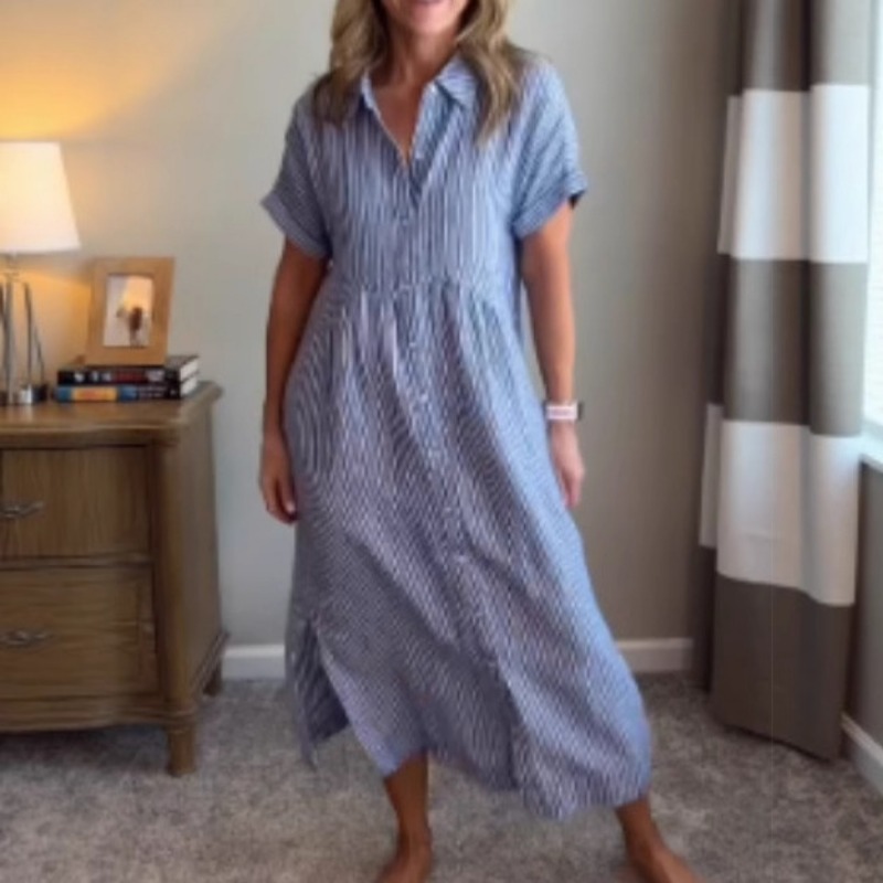 Damska sukienka koszulowa w pa – Casual Loose Linen Shirt Dress recenzja i cena
