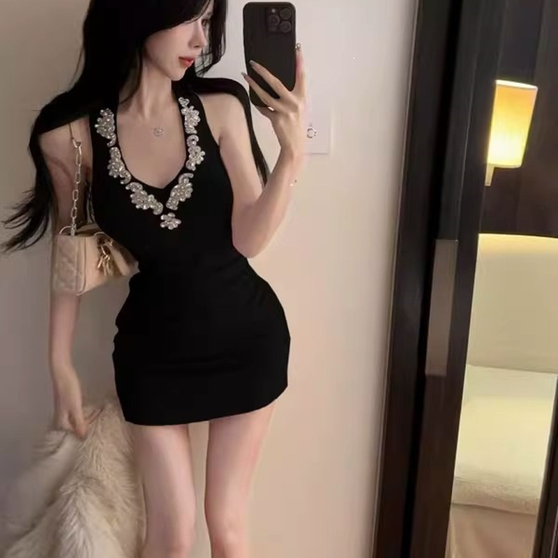 Seksowna czarna sukienka mini  – Sparkly Rhinestone Club Party Dress recenzja i cena